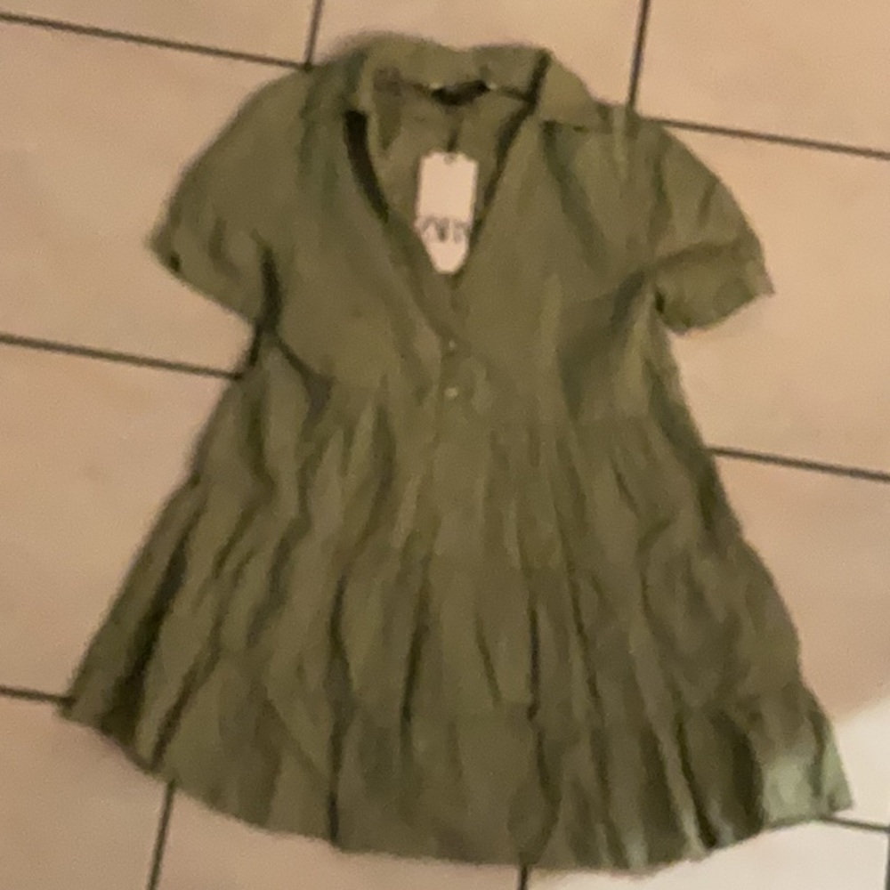 ZARA NWT linen Blend Green Dress size small - Picture 6 of 6